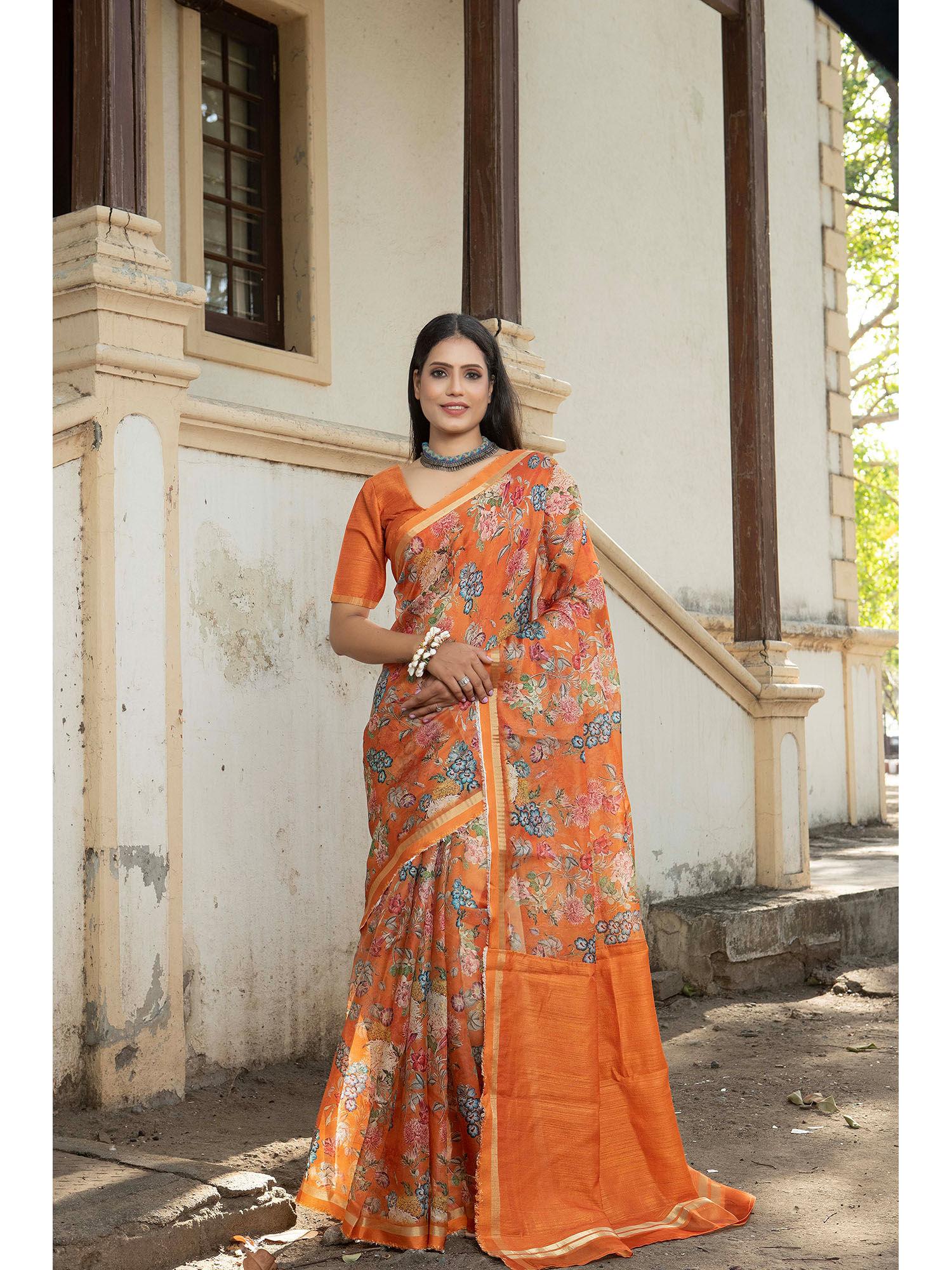 dhup rust saree with unstitched blouse