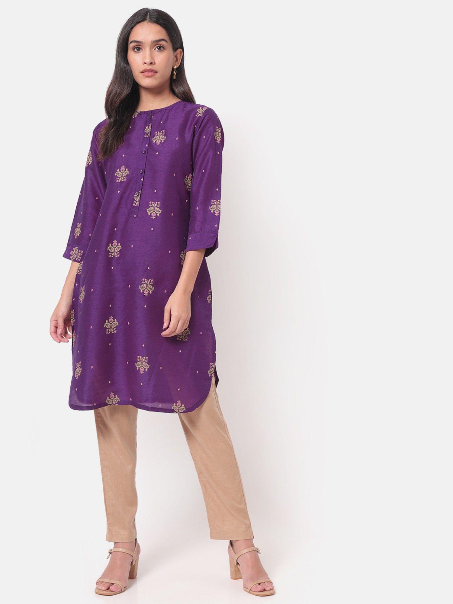 dhuri purple straight printed kurta