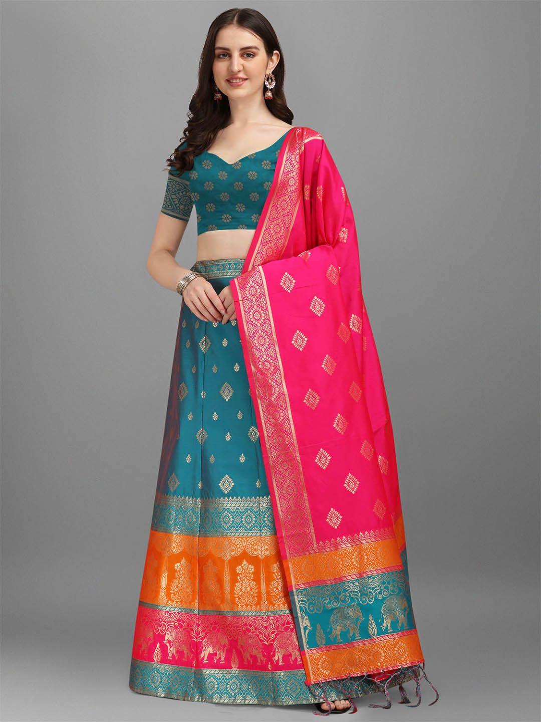 dhyey fashion maroon & peach-coloured ready to wear lehenga & unstitched blouse with dupatta