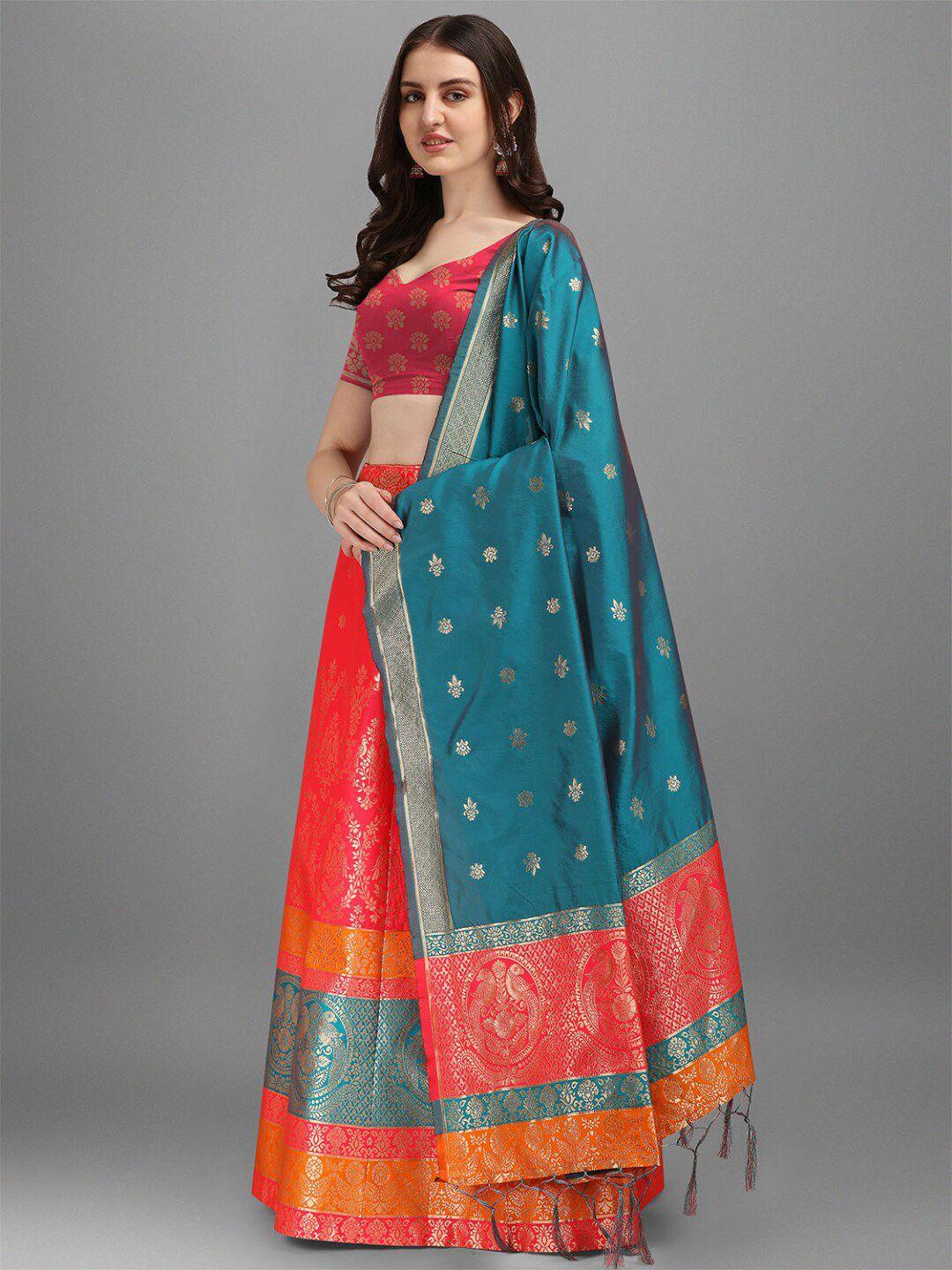 dhyey fashion navy blue & red ready to wear lehenga & unstitched blouse with dupatta