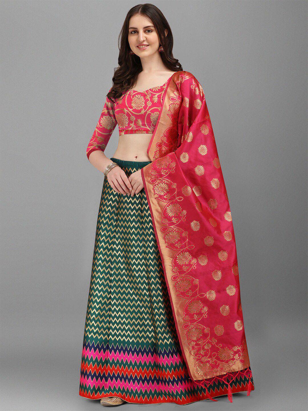 dhyey fashion pink & green ready to wear lehenga & unstitched blouse with dupatta