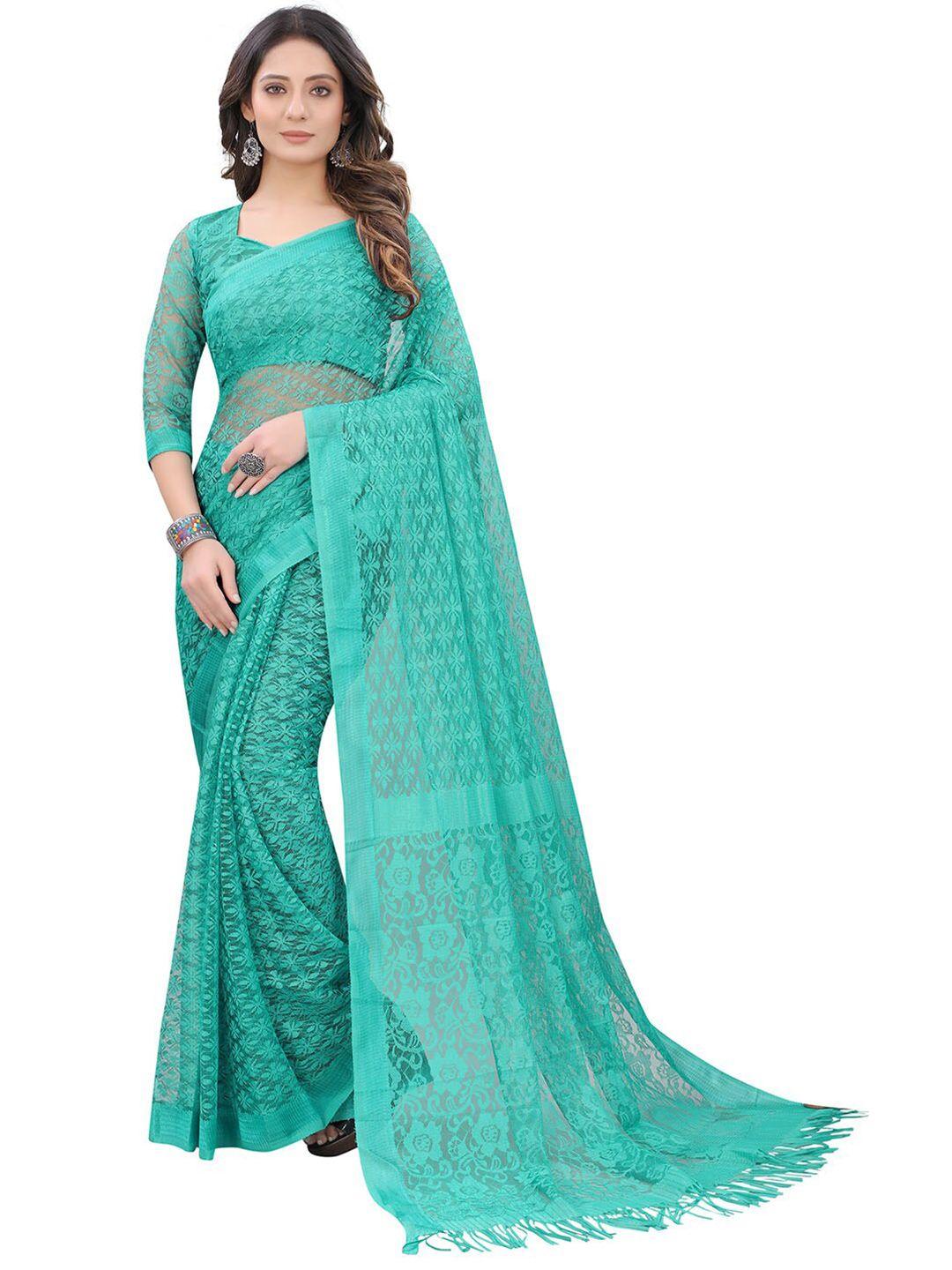 dhyey fashion sea green floral brasso saree