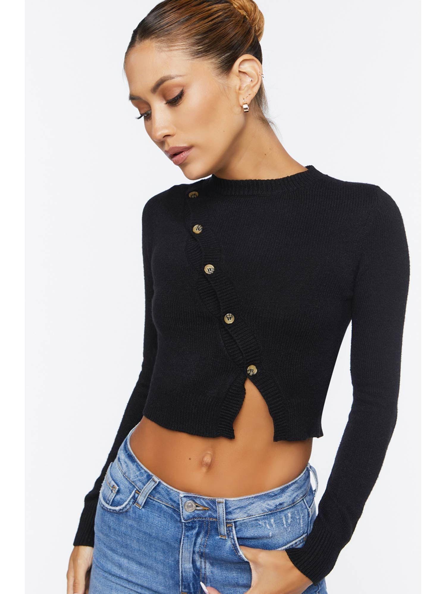 diagonal button textured black top