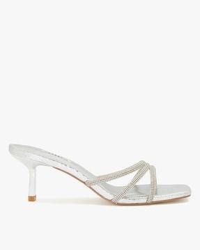 diamante-strap square-toe stilettoes