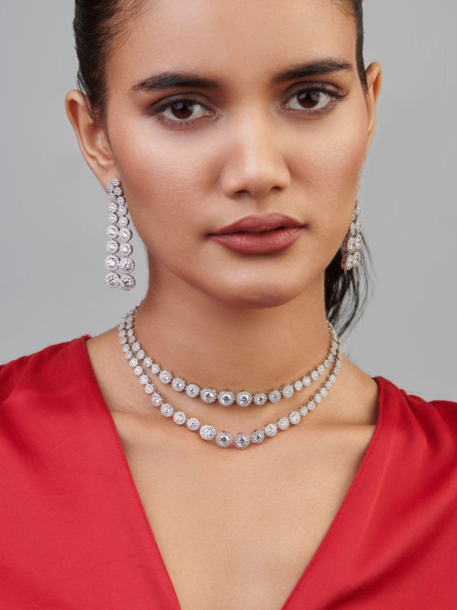 diamante string diad layered cubic zirconia necklace set