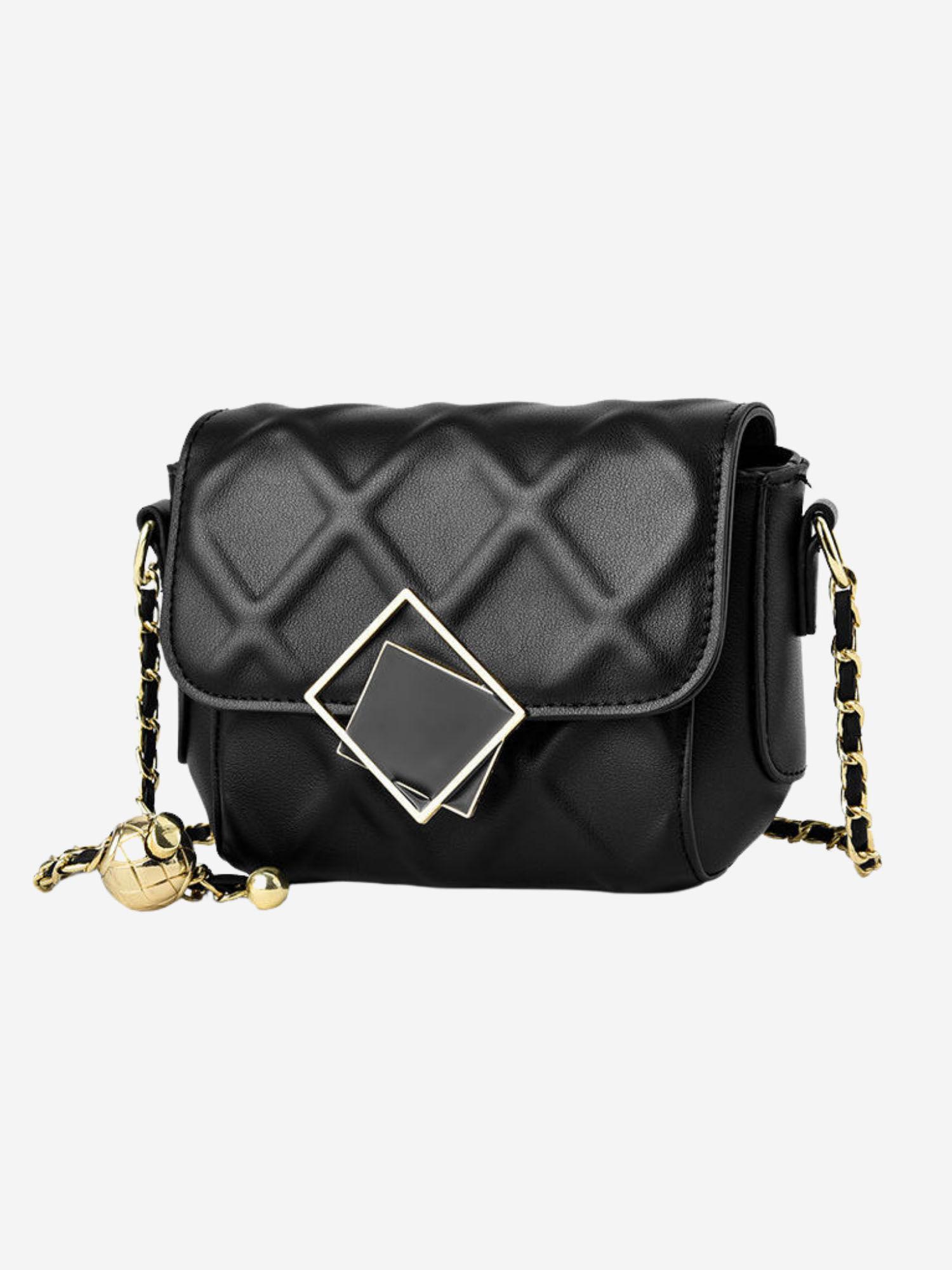 diamond buckle shoulder black handbag for women