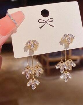 diamond leaf design dangler earrings