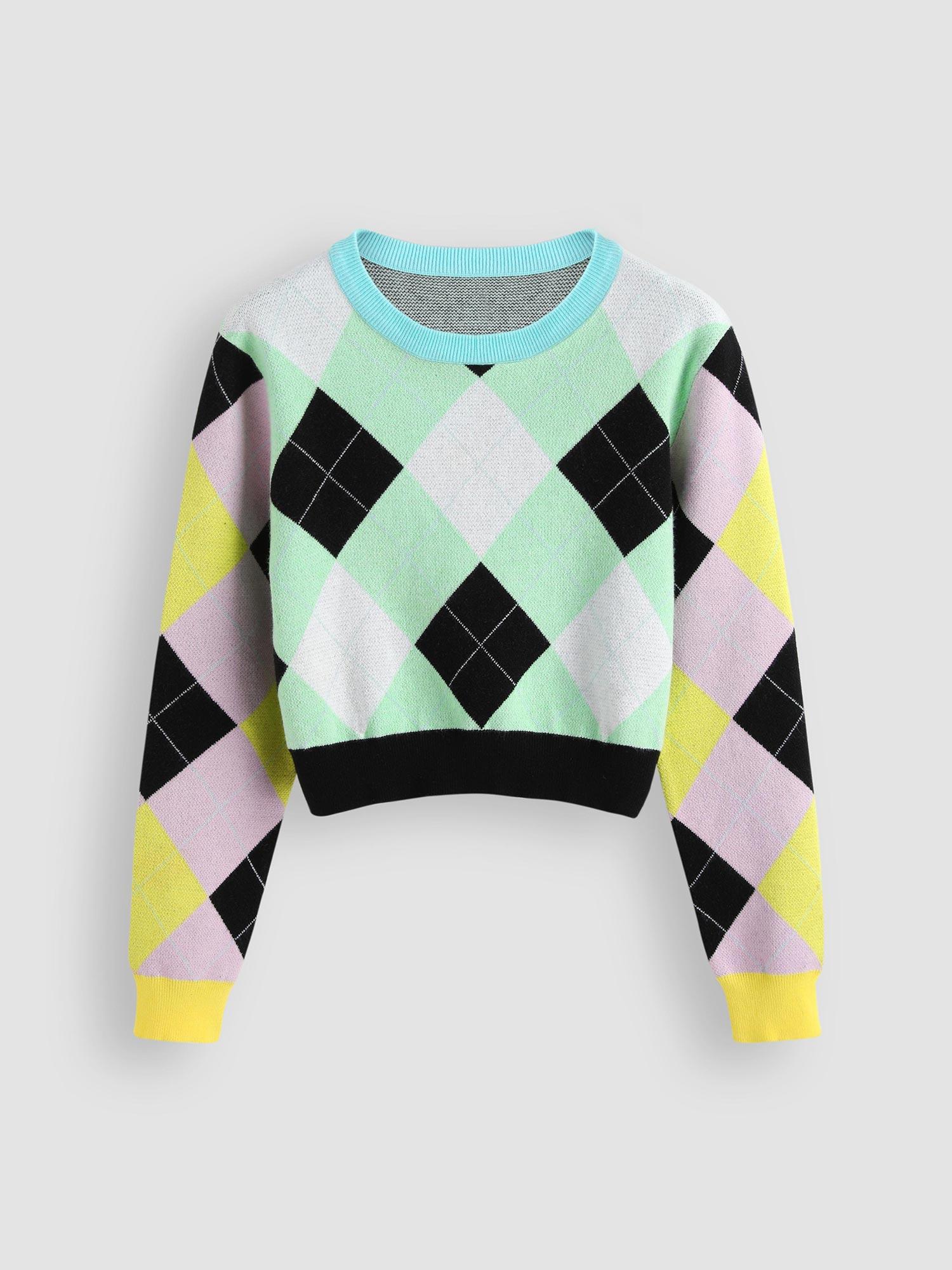 diamond pattern knitted long sleeves