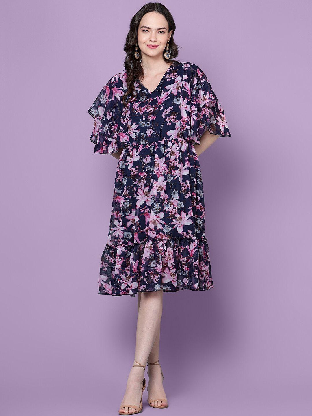 diaz purple print georgette fit & flare dress