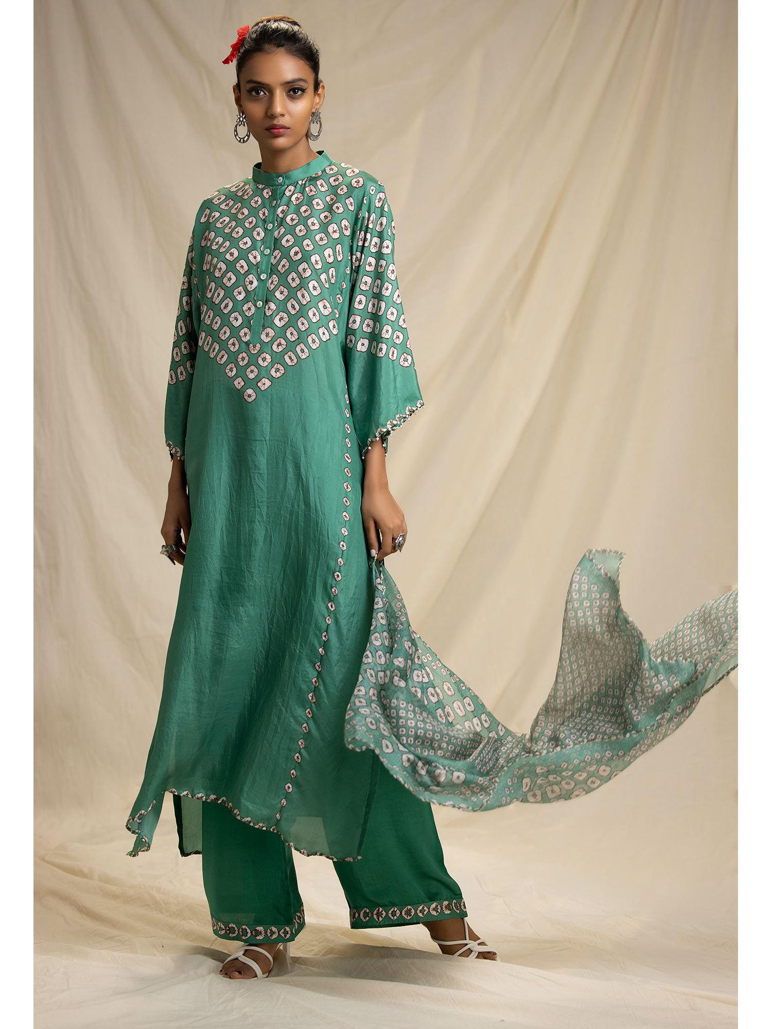 dibbia ghazala green tunic with palazzo & stole (set of 3)