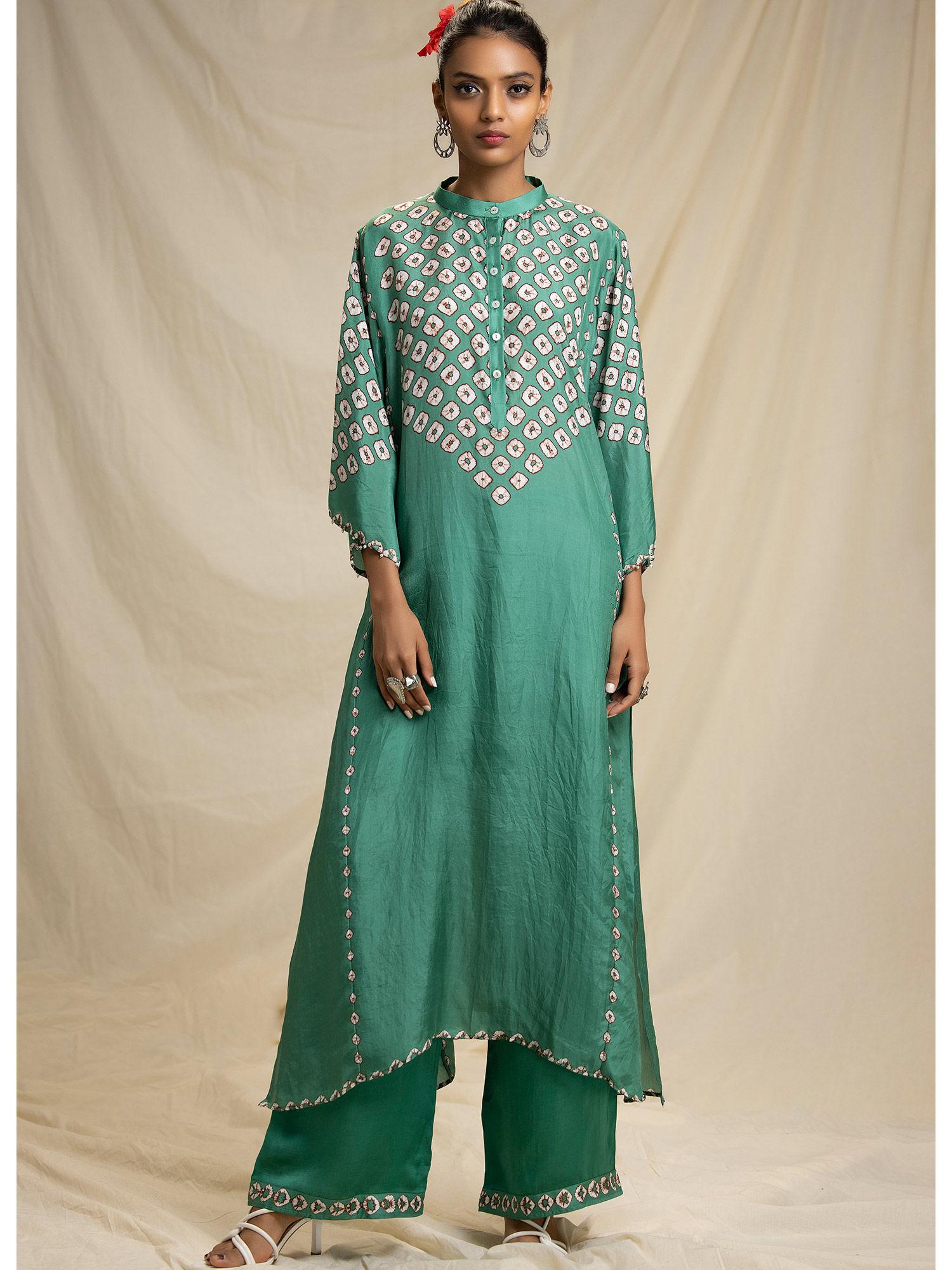 dibbia ghazala green tunic with palazzo (set of 2)