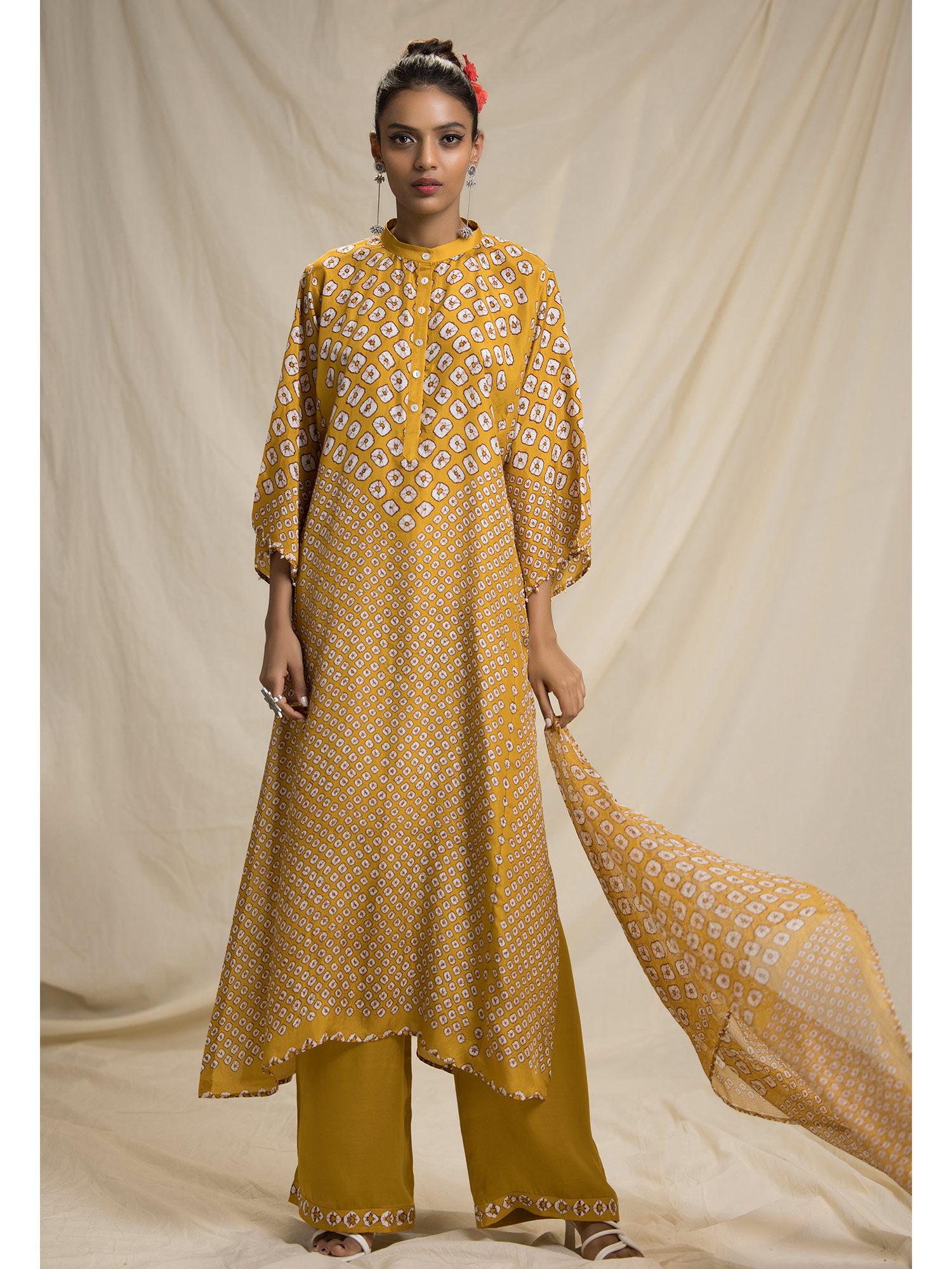 dibbia ghazala mustard tunic with palazzo & stole (set of 3)