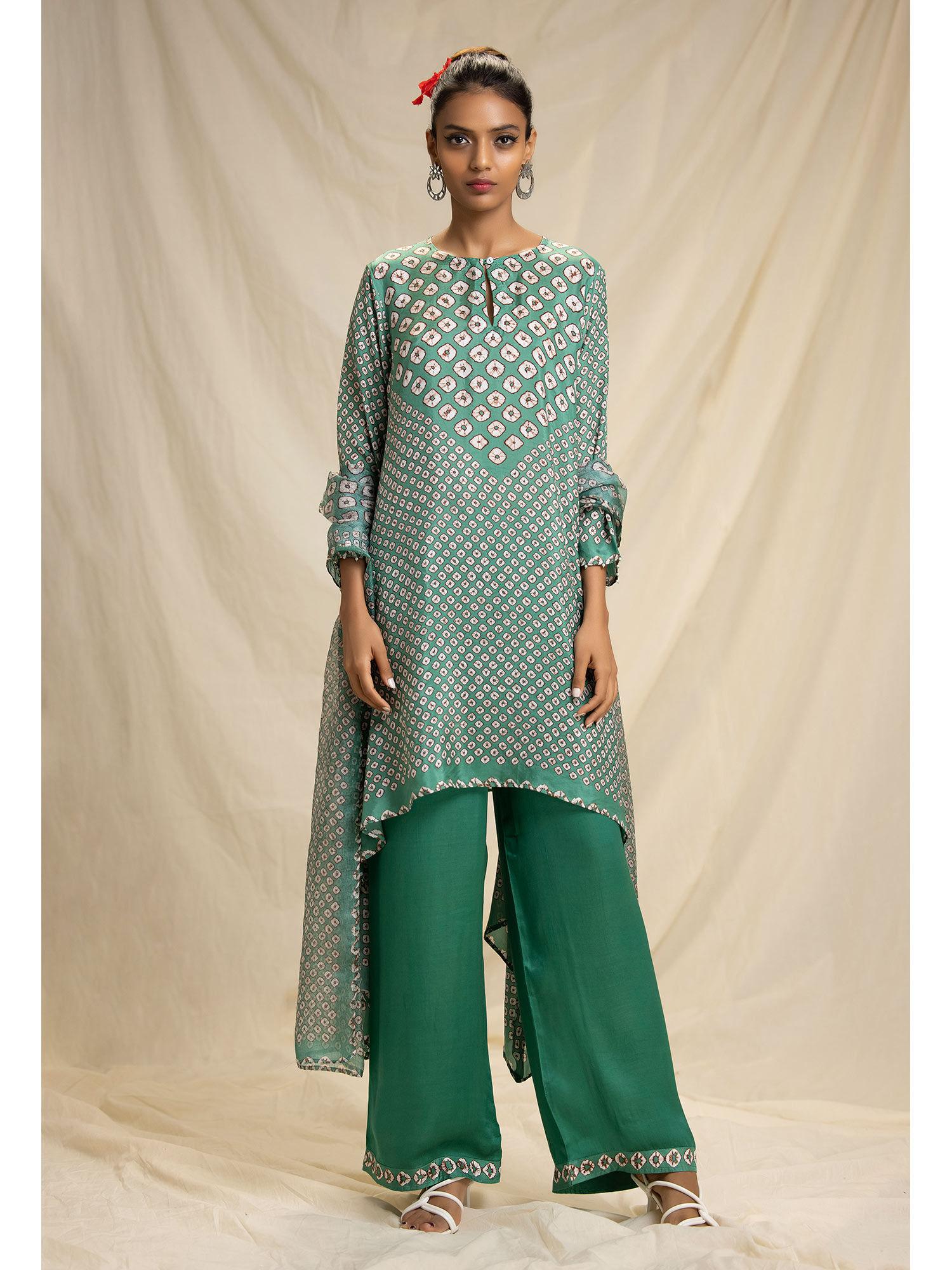 dibbia navya green tunic with palazzo (set of 2)