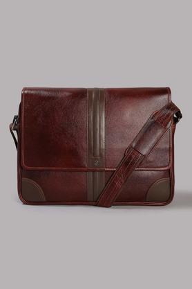 diego leather zipper closure casual laptop bag - dark brown