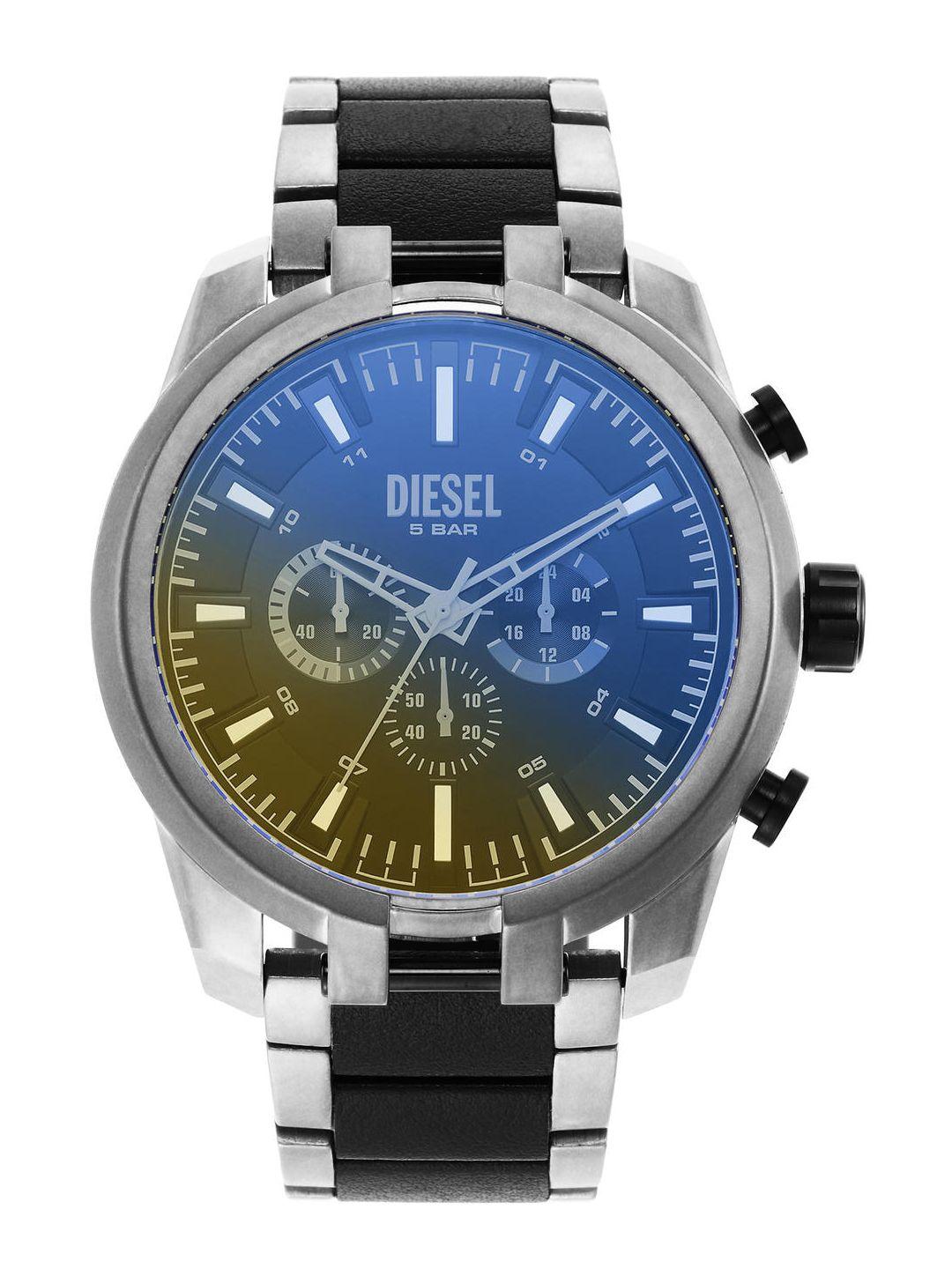 diesel men blue dial & black stainless steel bracelet style straps analogue watch dz4587