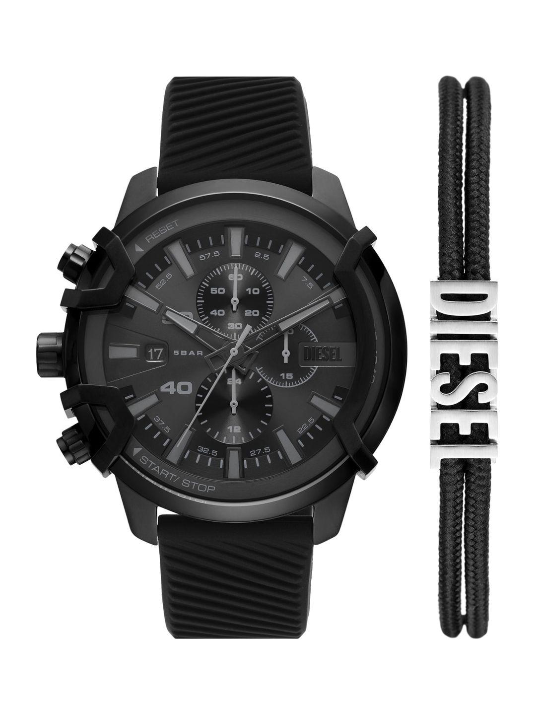 diesel men dial & black bracelet style straps analogue watch dz4650set
