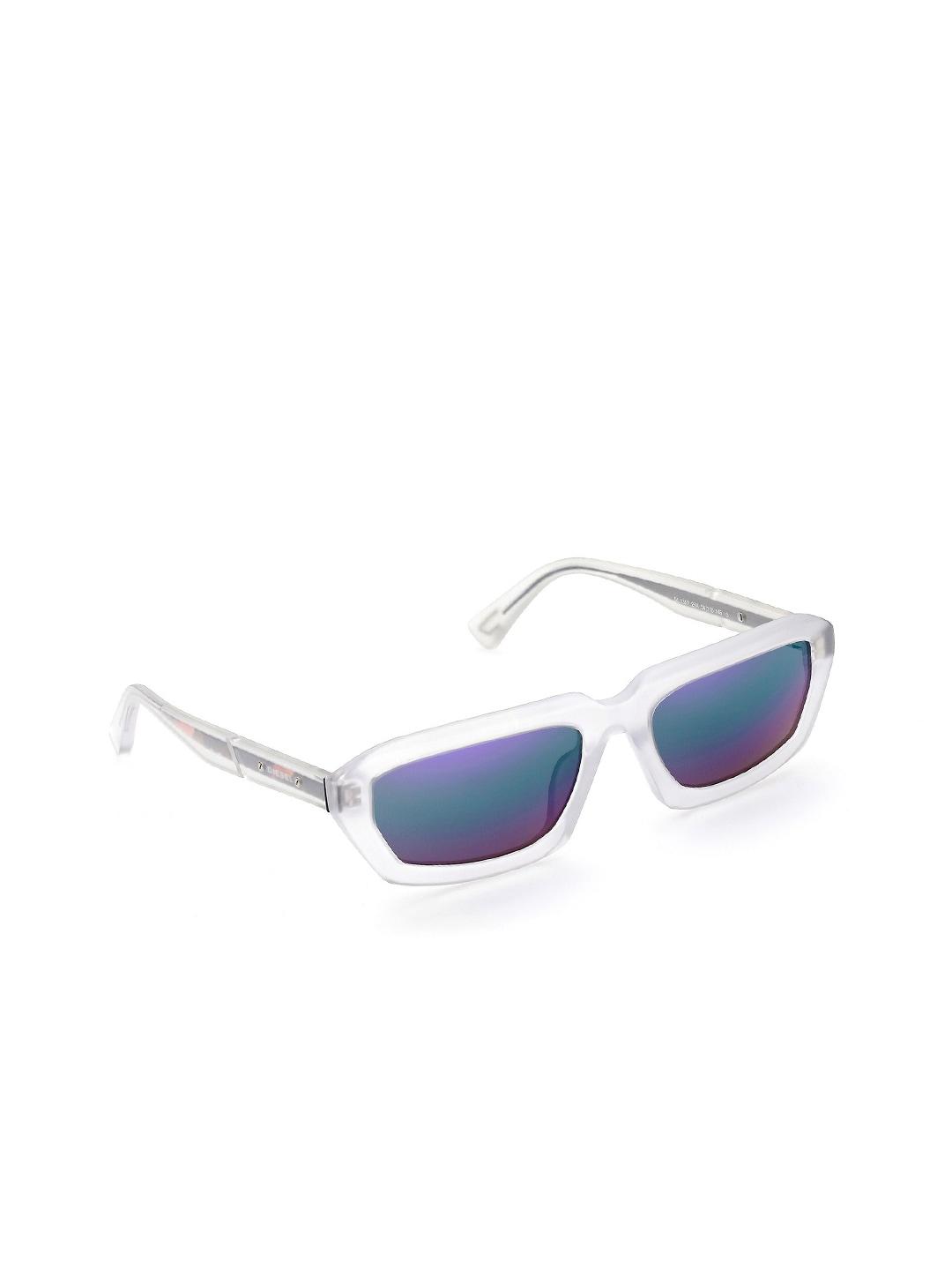 diesel women blue lens & white rectangle sunglasses with uv protected lens dl0347 54 26x