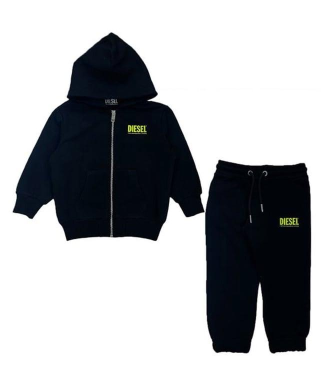 diesel kids black printed logo comfort fit tracksuit