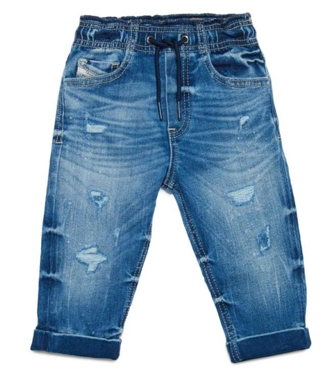 diesel kids blue washed fitted jeans