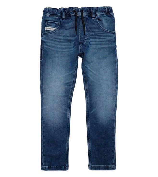 diesel kids blue washed fitted jeans
