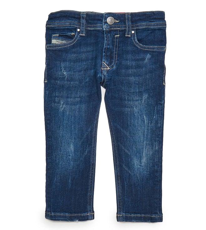 diesel kids blue washed fitted jeans