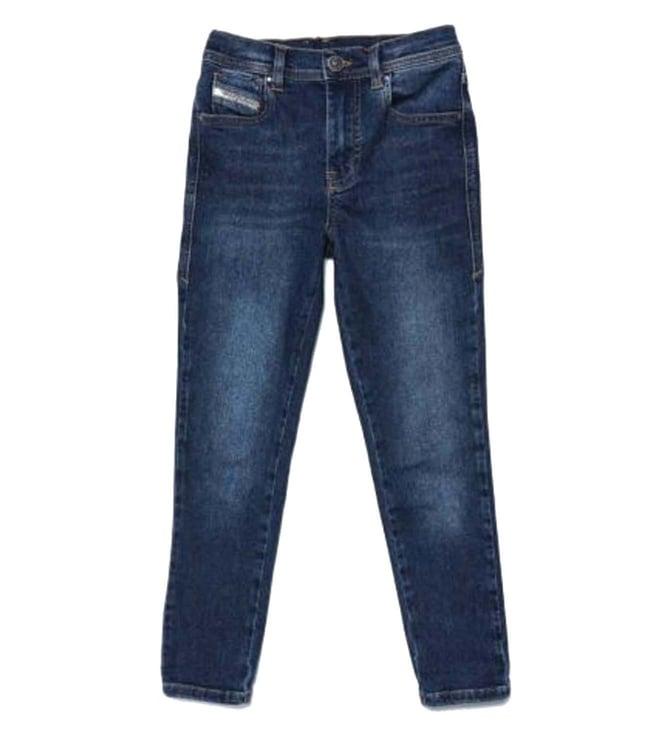 diesel kids blue washed fitted jeans