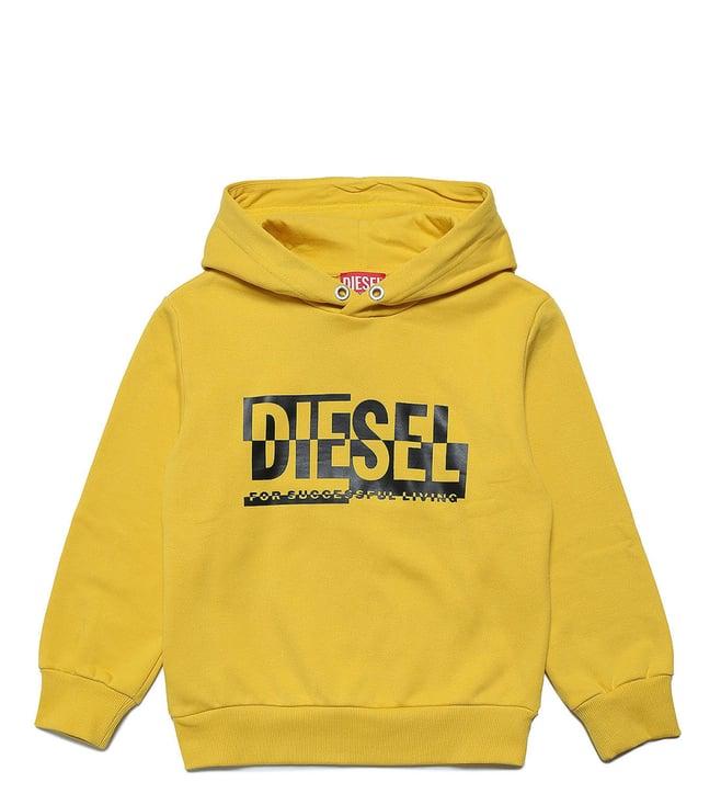 diesel kids yellow printed comfort fit hoodie