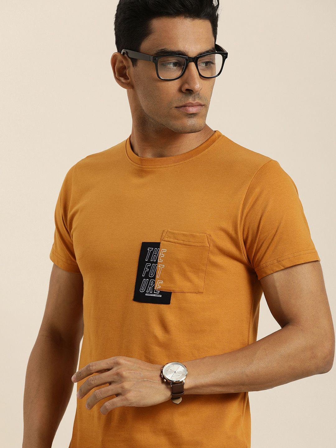 difference of opinion men brown cotton colourblocked pure cotton t-shirt