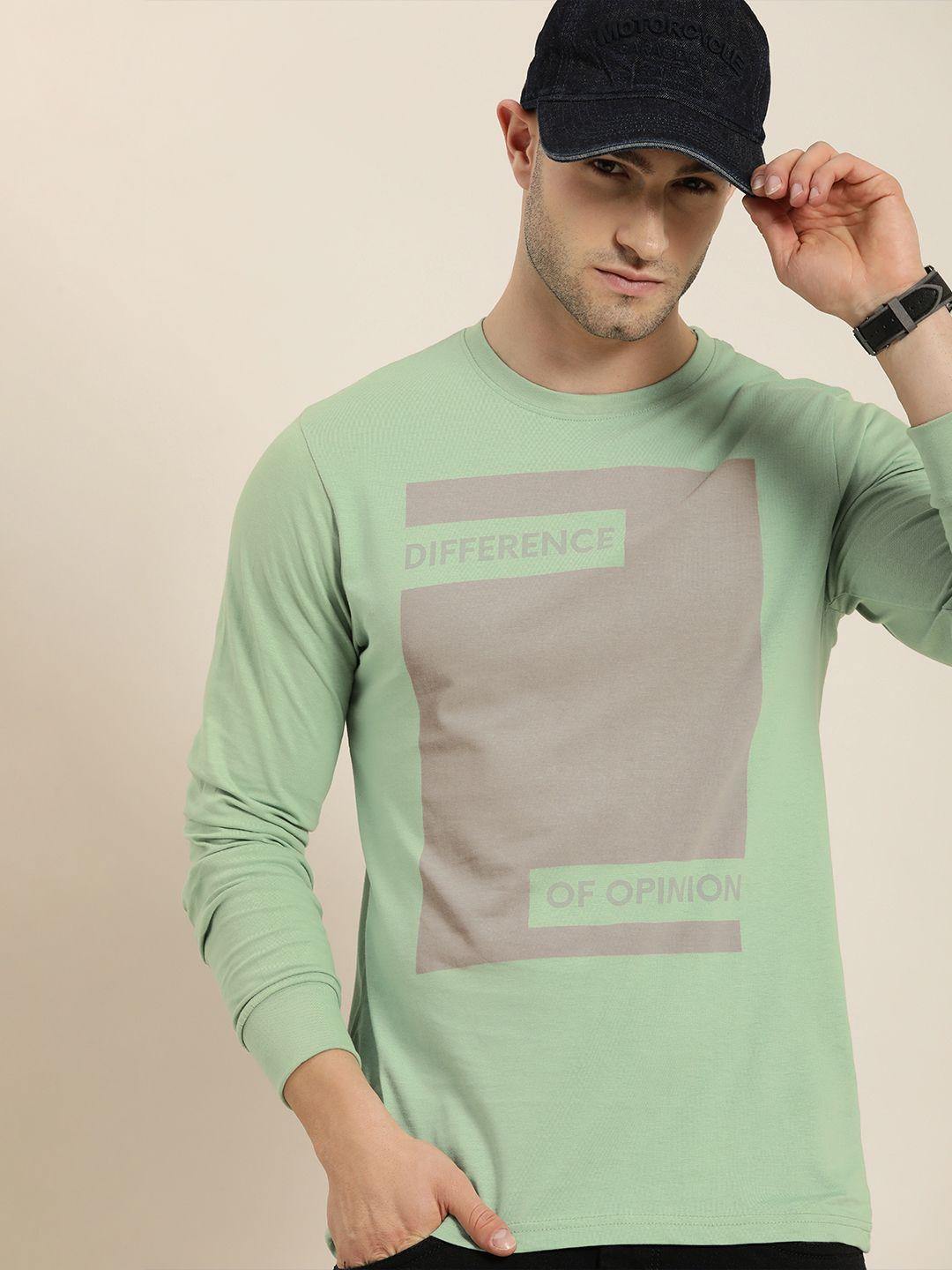 difference of opinion men green  grey printed round neck pure cotton t-shirt