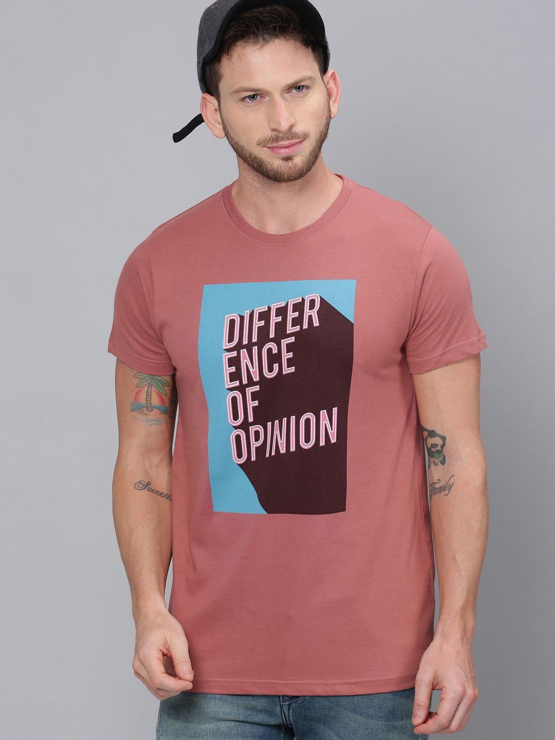 difference of opinion men mauve  blue printed round neck pure cotton t-shirt