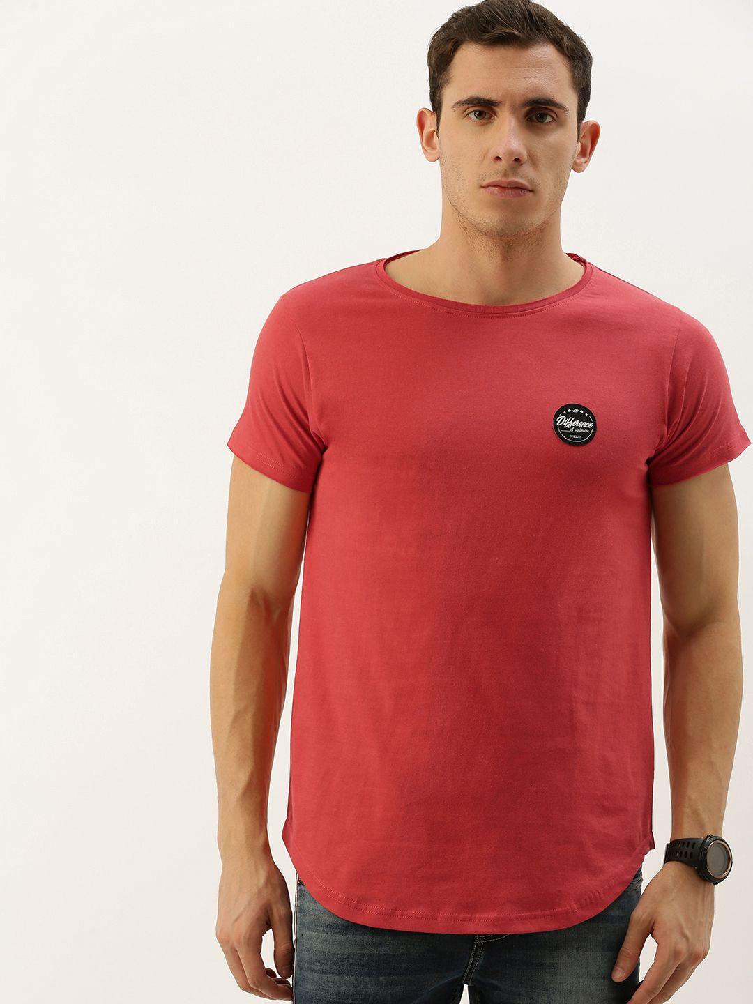 difference of opinion men red solid round neck pure cotton t-shirt