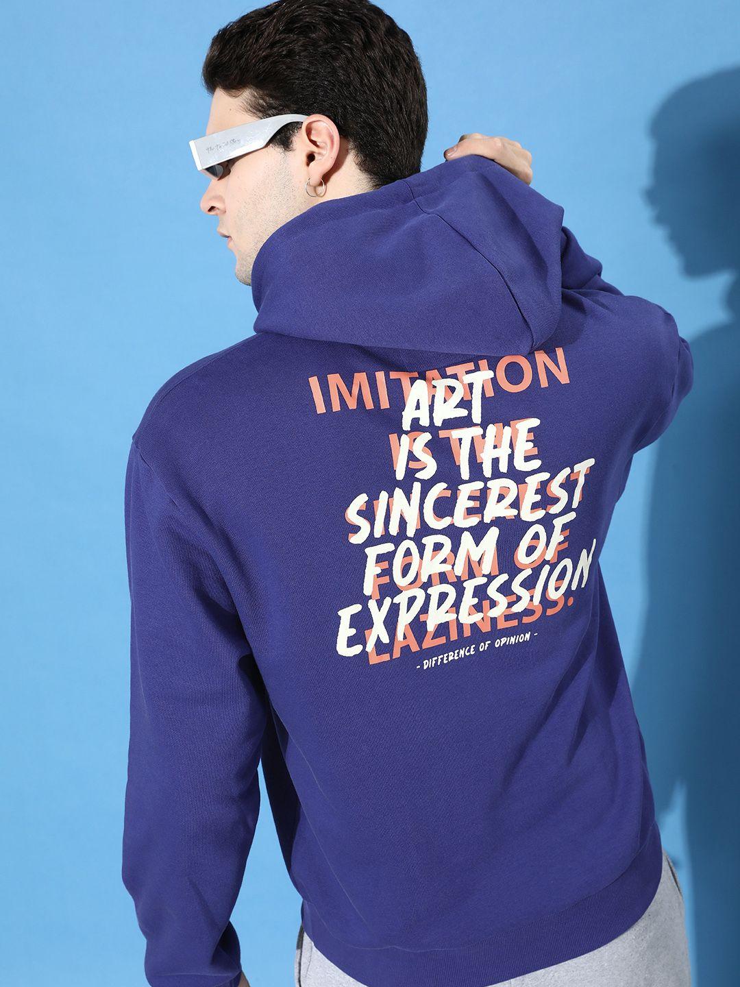 difference of opinion men typography printed oversized fleece hooded sweatshirt