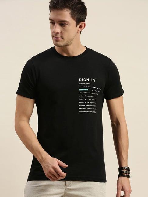 difference of opinion black cotton regular fit printed t-shirt