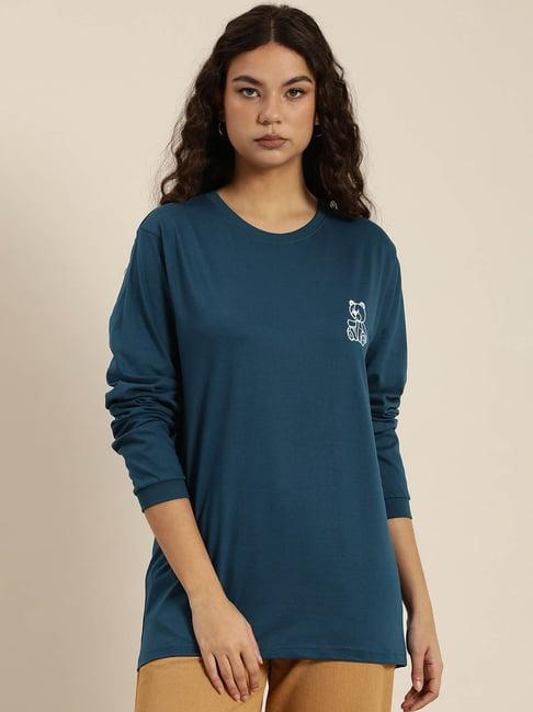 difference of opinion blue cotton graphic oversized t-shirt