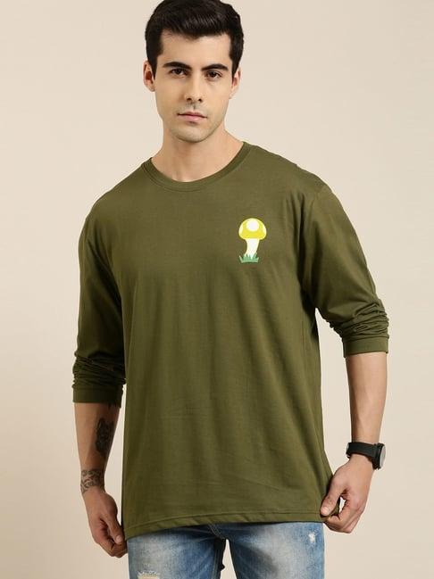 difference of opinion green cotton loose fit printed t-shirt