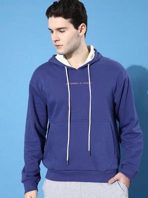 difference of opinion light navy loose fit printed hooded sweatshirt