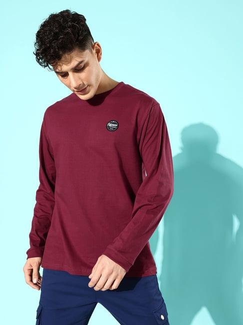 difference of opinion maroon cotton loose fit graphic print oversized t-shirt
