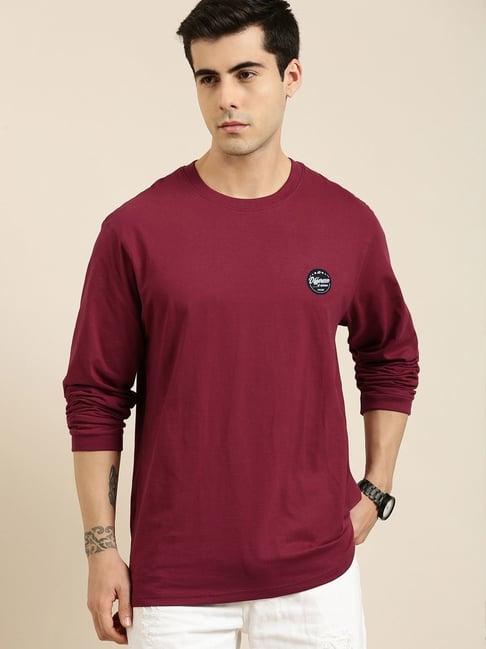 difference of opinion maroon cotton loose fit printed t-shirt