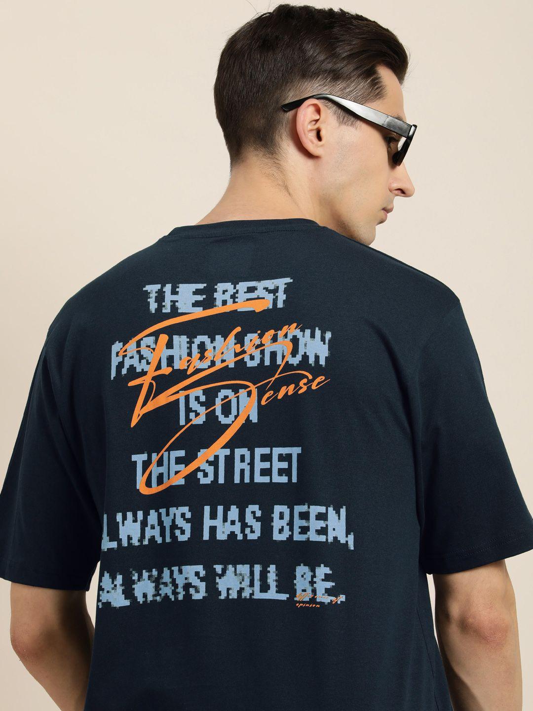difference of opinion men blue & orange typography back print oversized cotton t-shirt
