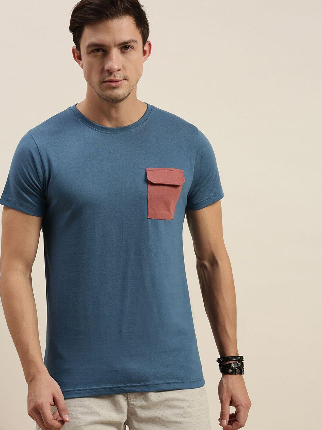 difference of opinion men blue colourblocked pockets t-shirt