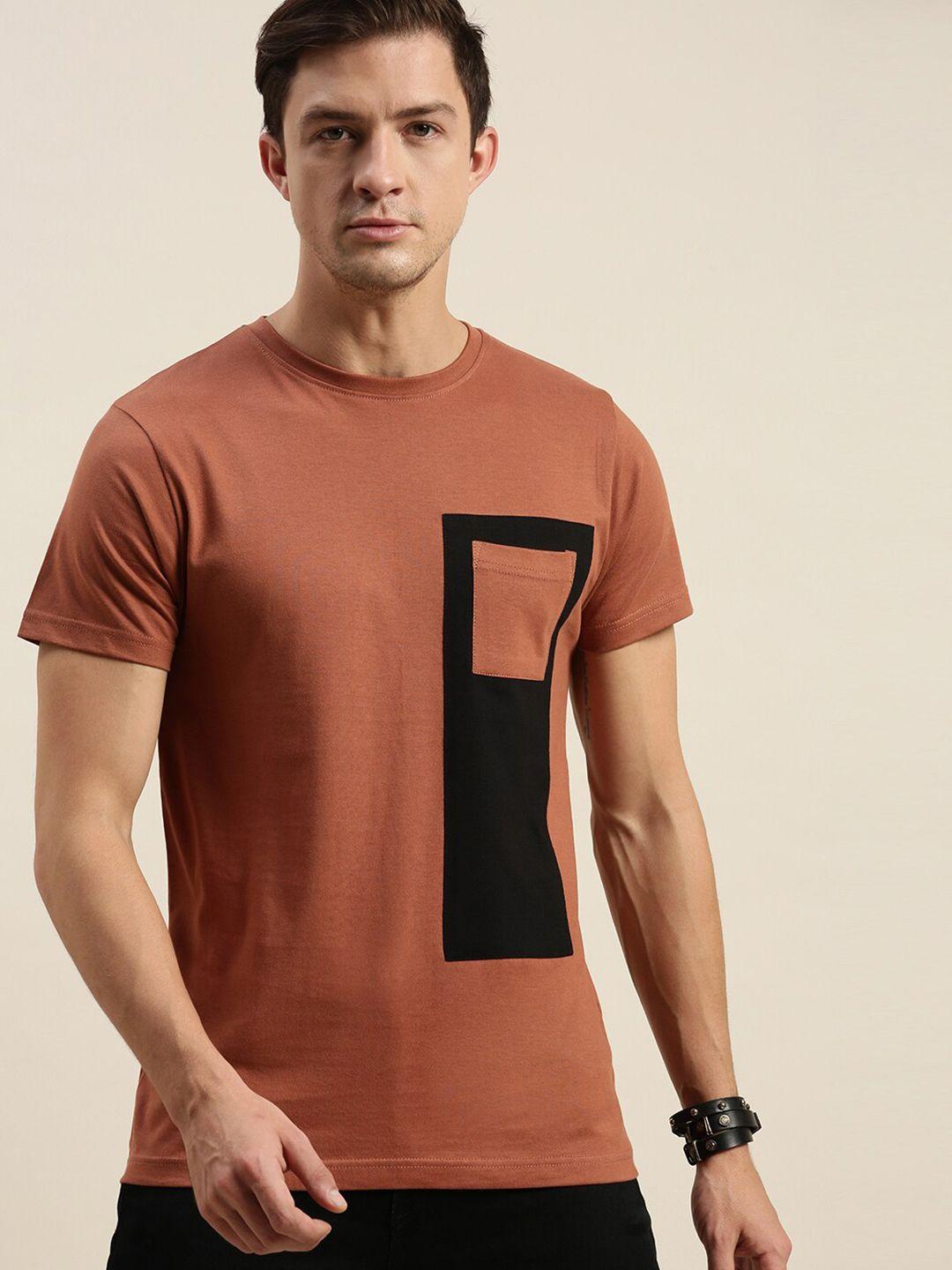 difference of opinion men brown striped v-neck pockets t-shirt