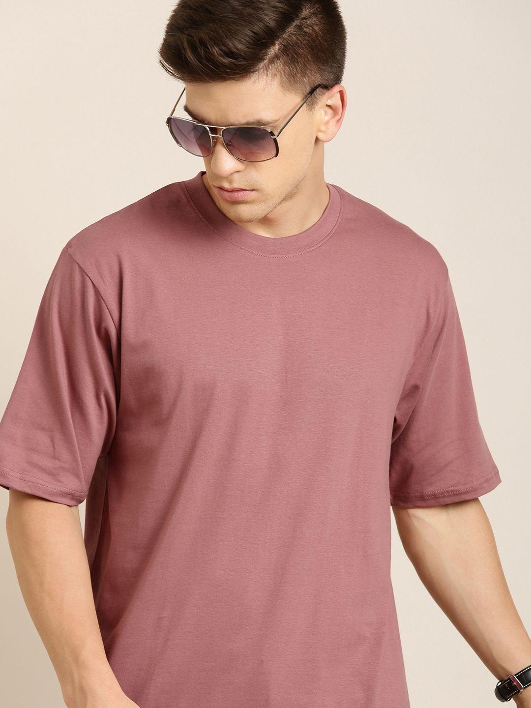 difference of opinion men dusty pink pure cotton drop-shoulder loose fit oversized t-shirt