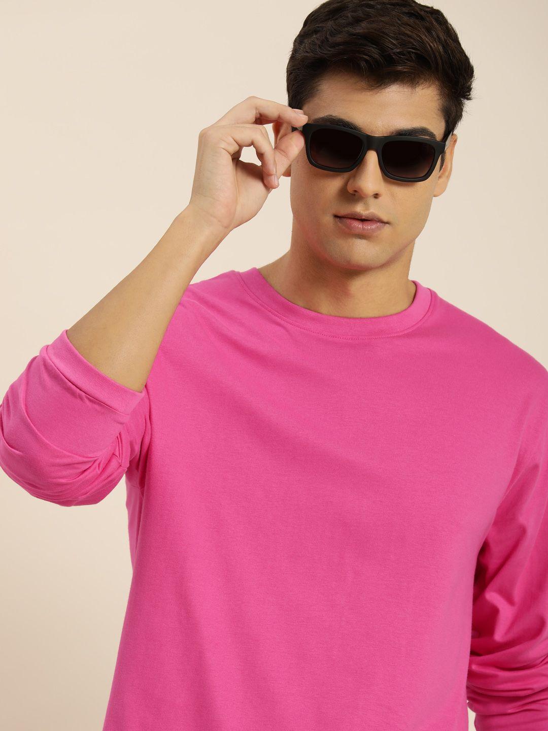 difference of opinion men fuchsia pink solid pure cotton oversized t-shirt