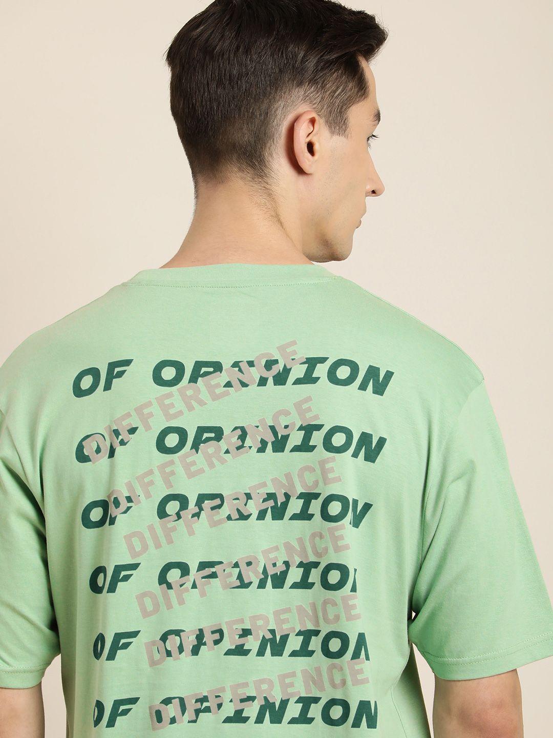 difference of opinion men green & grey typography back print oversized cotton t-shirt