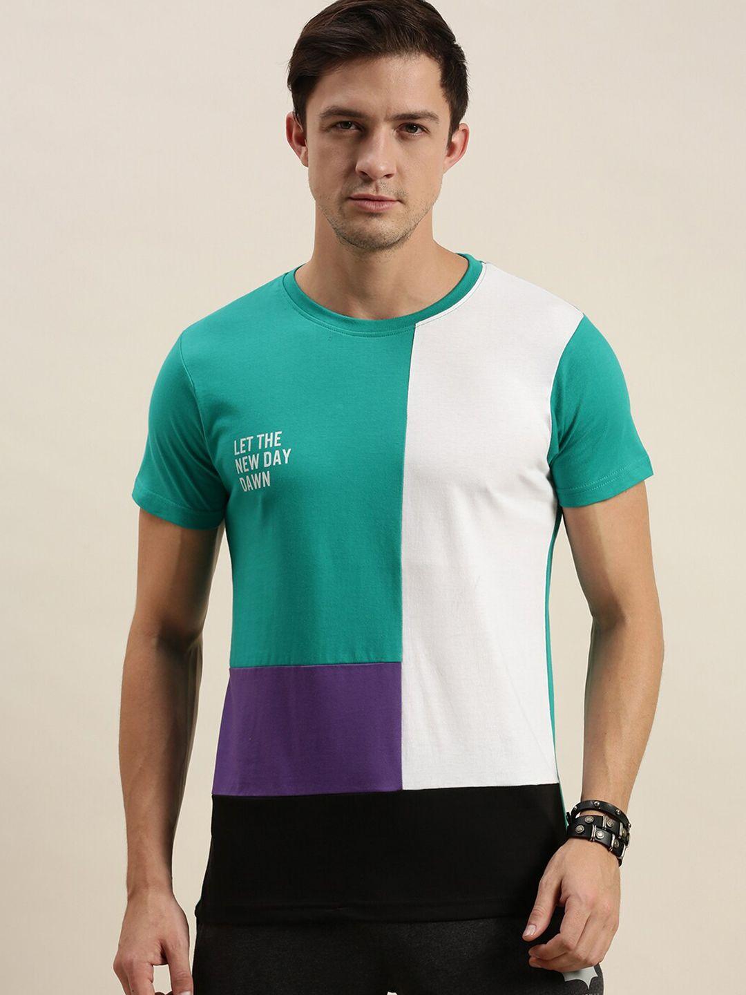 difference of opinion men green colourblocked applique t-shirt