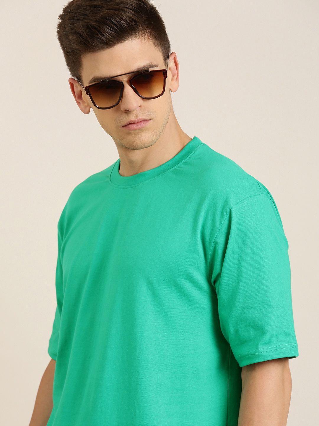 difference of opinion men green pure cotton drop-shoulder loose fit oversized t-shirt