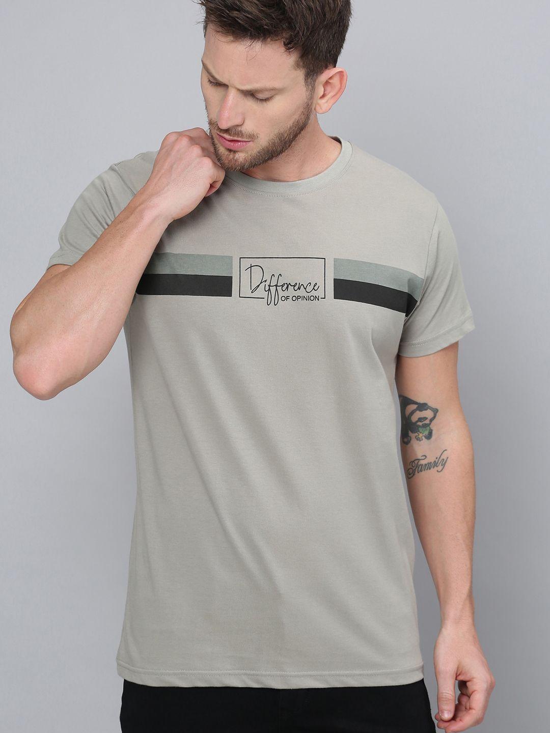 difference of opinion men grey & black colourblocked round neck t-shirt