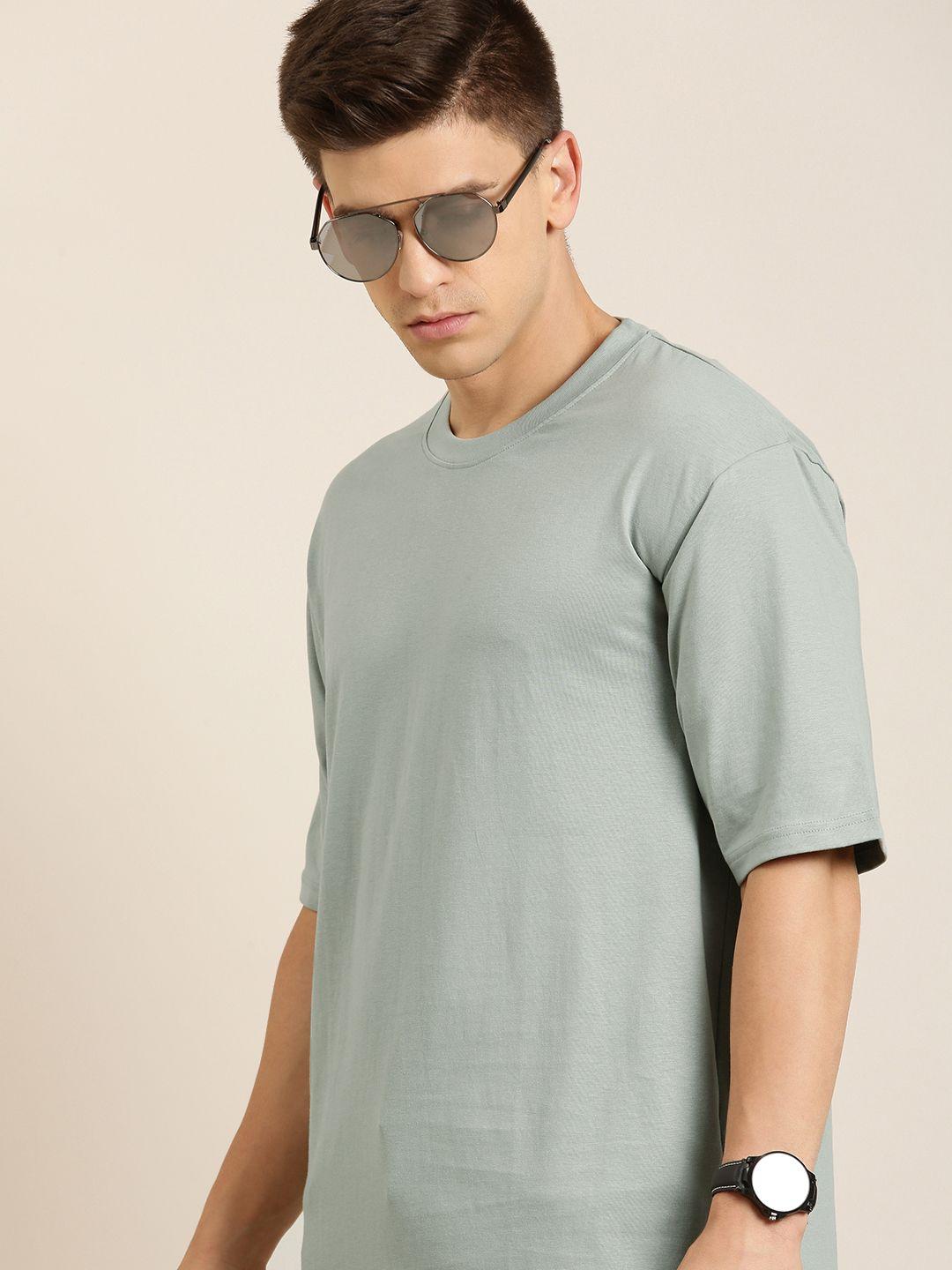 difference of opinion men grey solid pure cotton drop-shoulder loose fit oversized t-shirt