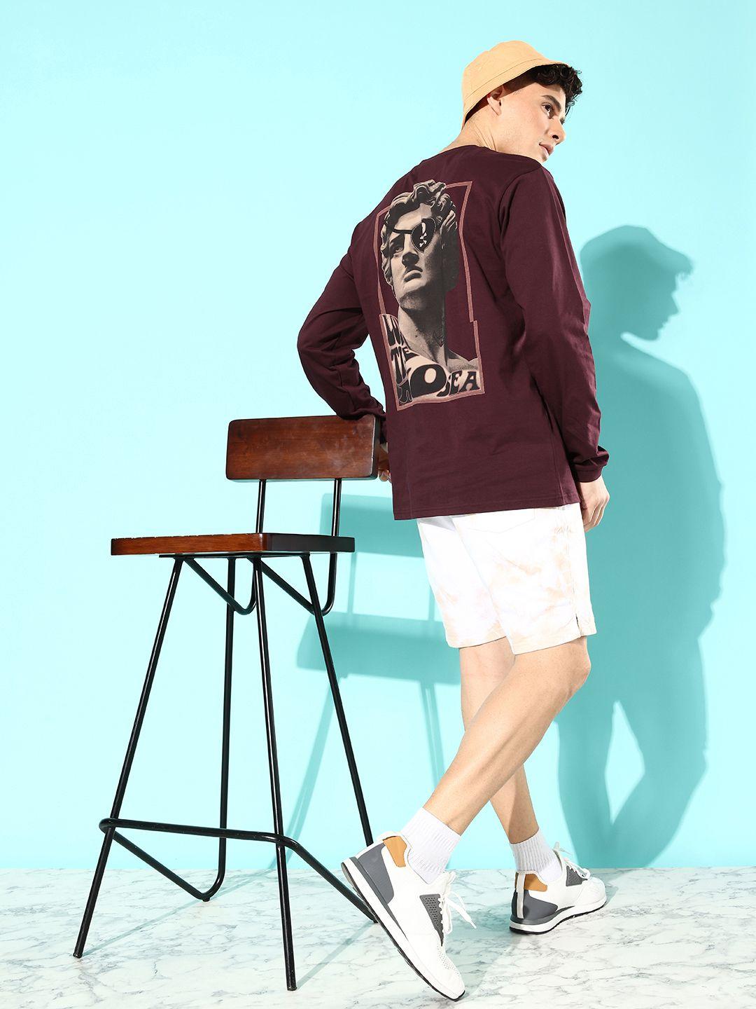 difference of opinion men maroon printed pure cotton oversized t-shirt