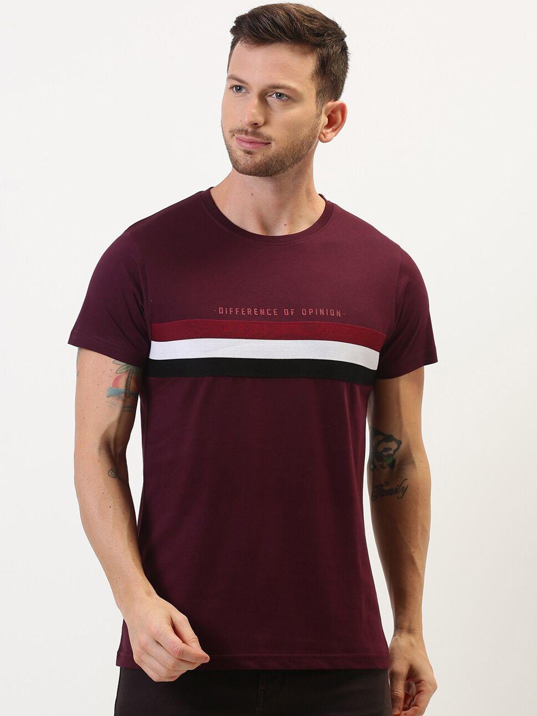 difference of opinion men maroon striped round neck t-shirt
